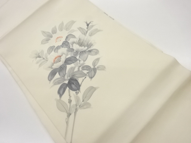 作家物　塩瀬手描き花葉模様名古屋帯